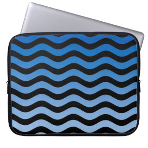 Blue Gradient Wavy Stripes Laptop Sleeve