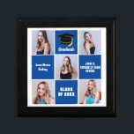 Blue Graduate 5 Photo Collage Custom Graduation Gift Box<br><div class="desc">A classy custom senior graduate photo collage graduation gift box with classic blue squares for a high school senior graduating with the class of 2025. Customise with your senior portrait pictures, school name and graduating for a great personalised graduation present. It features a 5 photograph template separated by white lines....</div>