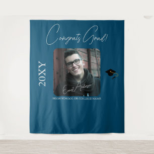 Blue Graduate Graduation Party Photo Backdrop Tapestry