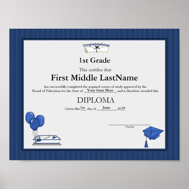 Blue Graduate Homeschooler Diploma Poster (Front)