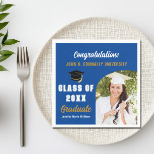Blue Graduate Photo Arch Custom Graduation Party Napkin