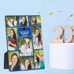 Blue Graduate Photo Collage 2025 Graduation Gift Plaque<br><div class="desc">This modern blue senior graduate photo plaque features your favourite 9 student photographs. This graduation party decor features classy white typography of your high school or college name for the class of 2025. Customise this keepsake gift with your graduating year below the black grad cap. It features 2 horizontal pictures,...</div>