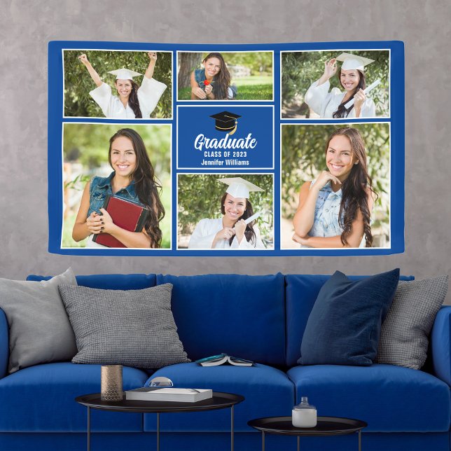 Blue Graduate Photo Collage 2025 Graduation Party Banner (Creator Uploaded)