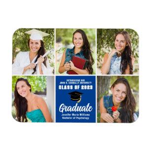 Blue Graduate Photo Collage Custom Graduation Magnet