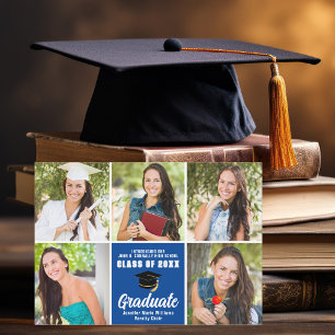 Blue Graduate Photo Collage Customised Graduation Announcement
