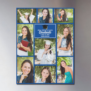 Blue Graduate Photo Collage Graduation Magnet Card