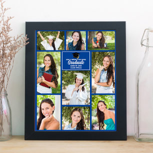 Blue Graduate Photo Collage Graduation Party Poster