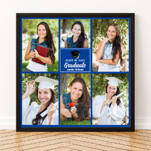 Blue Graduate Photo Collage Graduation Square Poster