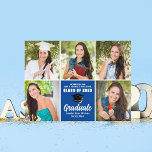 Blue Graduate Photo Collage Modern Graduation Postcard<br><div class="desc">This modern blue senior graduate photo collage features your favourite 5 student photographs. This graduate announcement postcard features classy white typography of your high school or college name for the class of 2025. Customise with your graduating year above the black grad cap for great postcards.</div>
