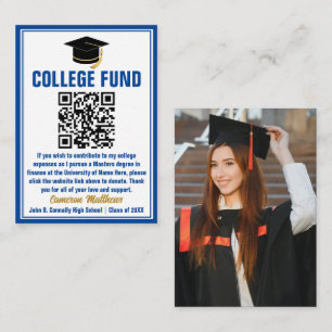 Blue Graduate Photo College Fund QR Code Enclosure Card