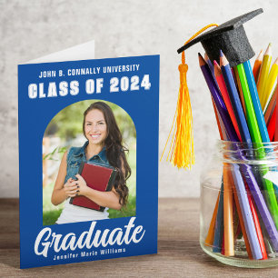 Blue Graduate Photo Modern Arch Folded Graduation Announcement
