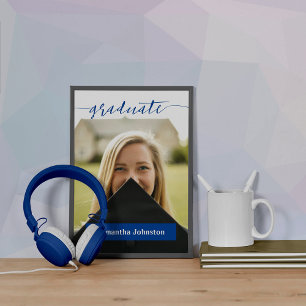 Blue Graduate Script Modern Photo Poster