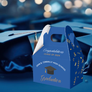 Blue Graduation 2025 Gold Streamers Custom Party Favour Box