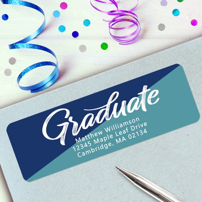 Blue Graduation Bold Script Simple Modern Address (Creator Uploaded)