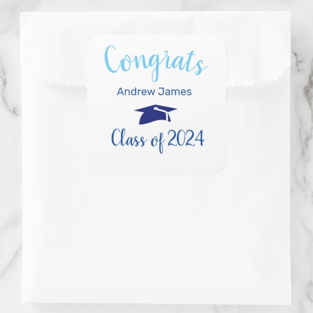 blue graduation cap 2022 -  Congrats   Square Sticker (Bag)