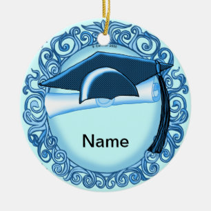 Blue Graduation Cap Ceramic Tree Decoration