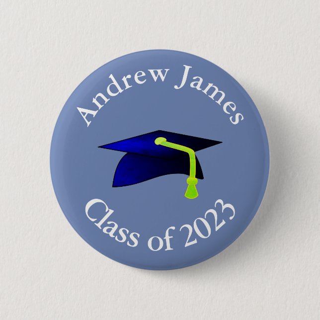 blue graduation cap - class of 2019 -your name 6 cm round badge (Front)