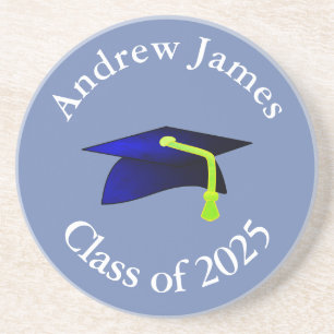 blue graduation cap - class of 2025  -your name coaster