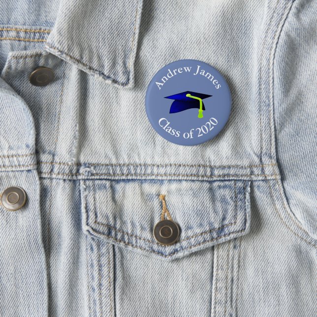 blue graduation cap - class of 2026  -your name 6 cm round badge (In Situ)