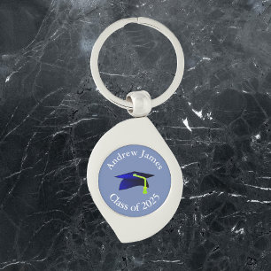 blue graduation cap - class of 2027 -your name key ring