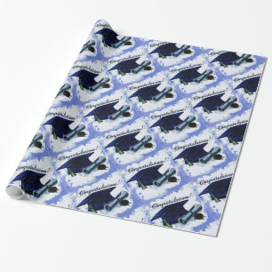 Blue Graduation Cap & Diploma Wrapping Paper