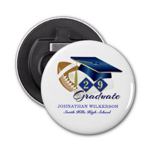 Blue Graduation Cap Football Personalised Bottle Opener