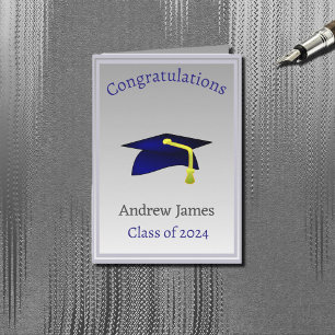 blue graduation cap in silver - Congratulations Card