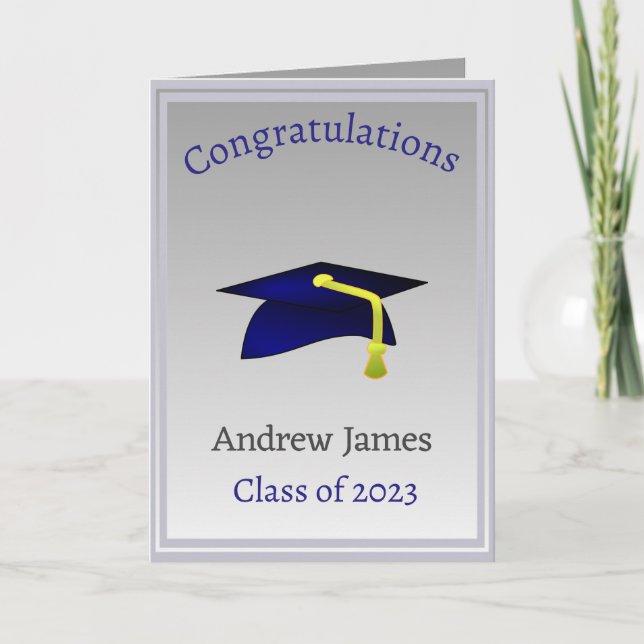 blue graduation cap  in silver - Congratulations Card (Front)