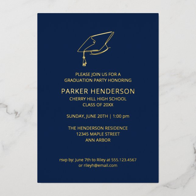 Blue Graduation Cap Minimalist Graduation Party In (Front)