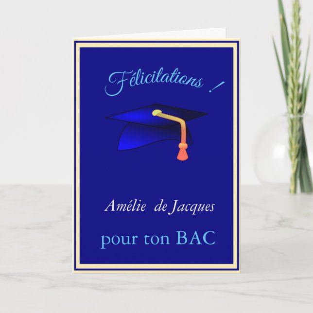 Blue graduation cap no2 - Congrats in French  Card (Front)