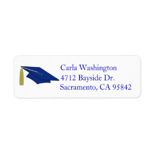 Blue Graduation Cap Return Address Label