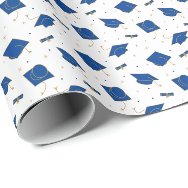 Blue Graduation Cap Toss Wrapping Paper (Roll Corner)
