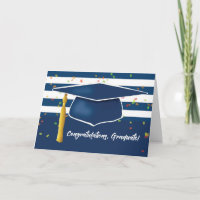 Blue Graduation Cap with Stripes and Confetti
