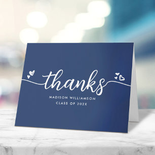 Blue Graduation Chic Modern Elegant Script Hearts Thank You Card