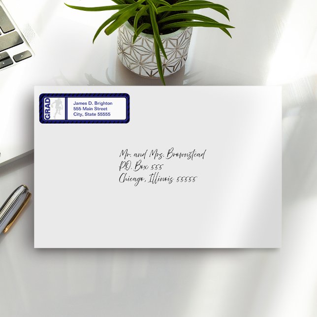 Blue Graduation Football Return Address Labels (Creator Uploaded)