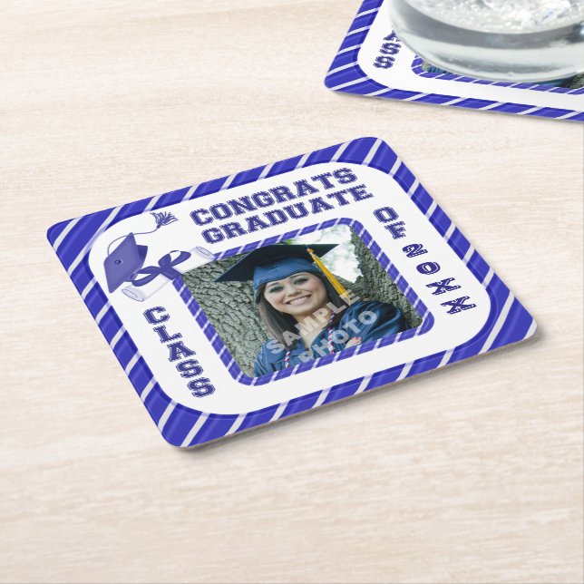 Blue Graduation Graduate School Party Coasters (Angled)