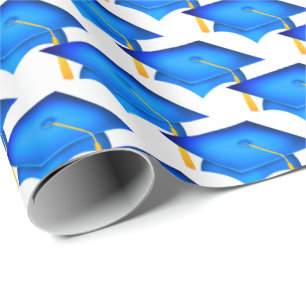 blue graduation hats with gold tassel wrapping paper