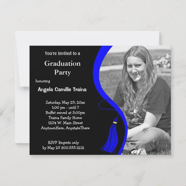 Blue Graduation Horizontal Photo Invitation (Front)