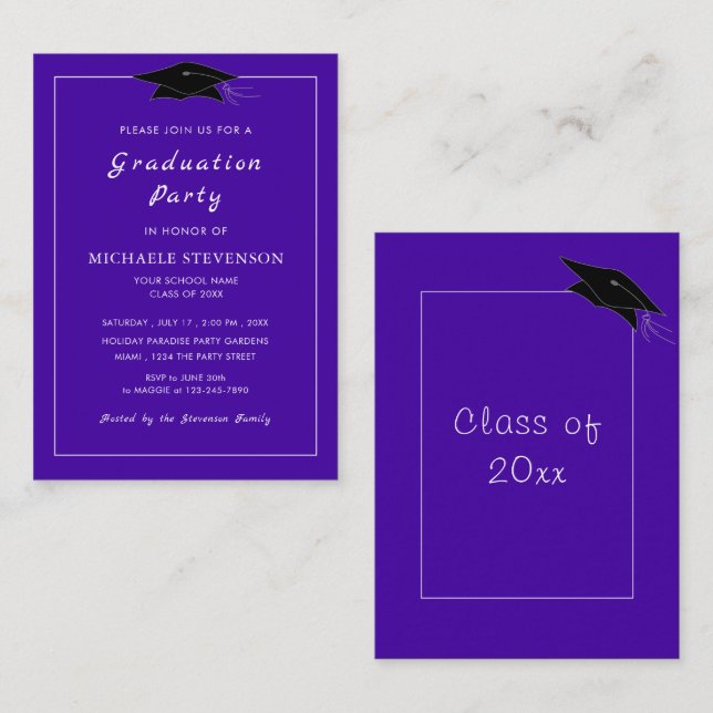 Blue Graduation Invitation Example Custom Colour (Front/Back)