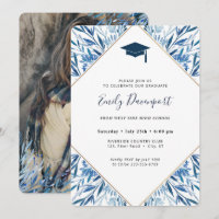 Blue Graduation Invitation Photo on back