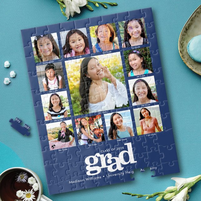 Blue Graduation K–12 Photo Collage Modern Bold Jigsaw Puzzle (Creator Uploaded)