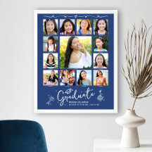 Blue Graduation K–12 Photo Collage White Doodles