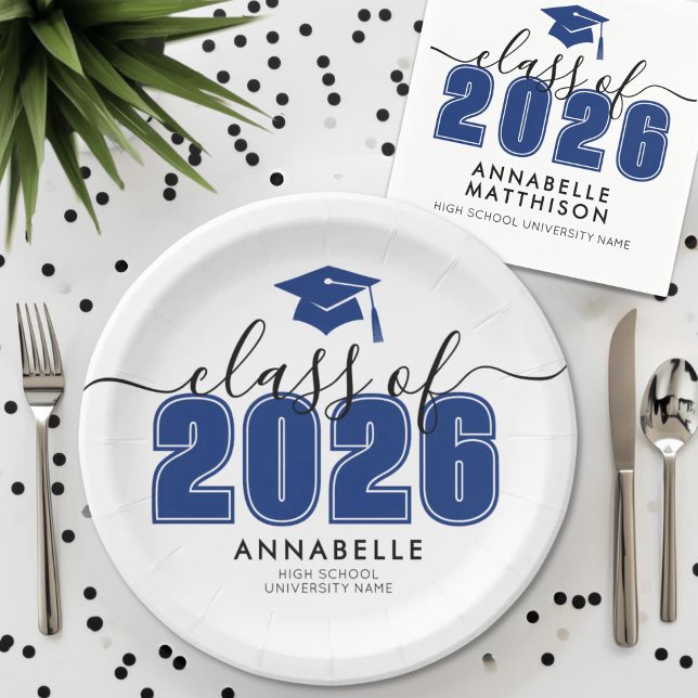 Blue Graduation Party Paper Plate (Graduate Class Of 2026 Blue Graduation Party Paper Plates )