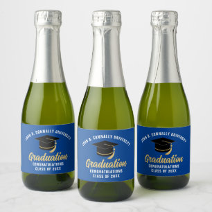 Blue Graduation Party Personalised Mini Sparkling Wine Label