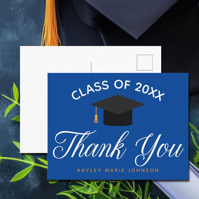 Blue Graduation Personalized Graduate Thank You Postcard (Creator Uploaded)