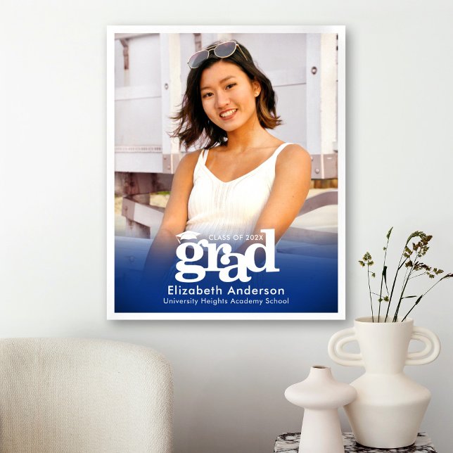 Blue Graduation Photo Bold Typography Minimalist Poster (Creator Uploaded)