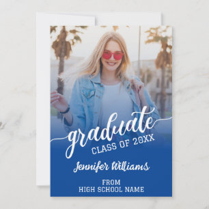 Blue Graduation Photo Grad Graduate Announcement