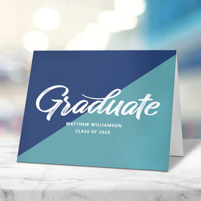 Blue Graduation Retro Bold Script Cap Icon Minimal Thank You Card (Creator Uploaded)