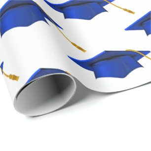 Blue Graduations Caps on White Wrapping Paper