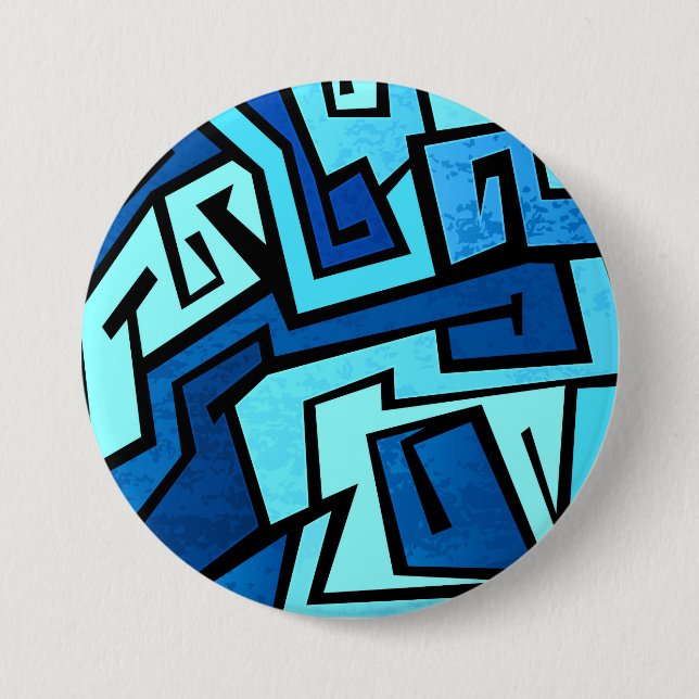 Blue graffiti design 7.5 cm round badge (Front)